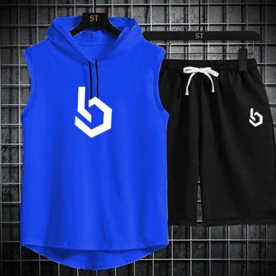 Gym Summer Sleeveless Hooded Tracksuit For Men’s (tshirt + Shorts )