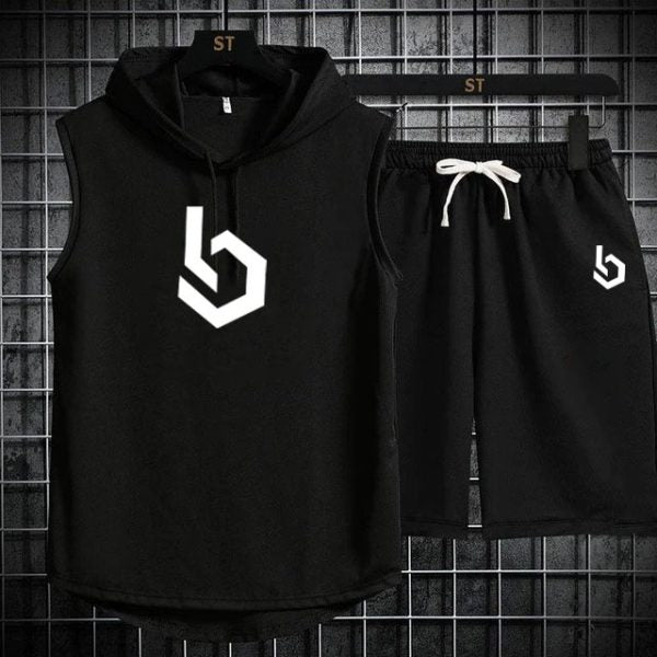 Gym Summer Sleeveless Hooded Tracksuit For Men’s (tshirt + Shorts )