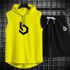 Gym Summer Sleeveless Hooded Tracksuit For Men’s (tshirt + Shorts )